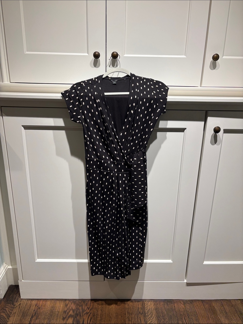 Ann Taylor Wrap Black Dress with White Dot Print